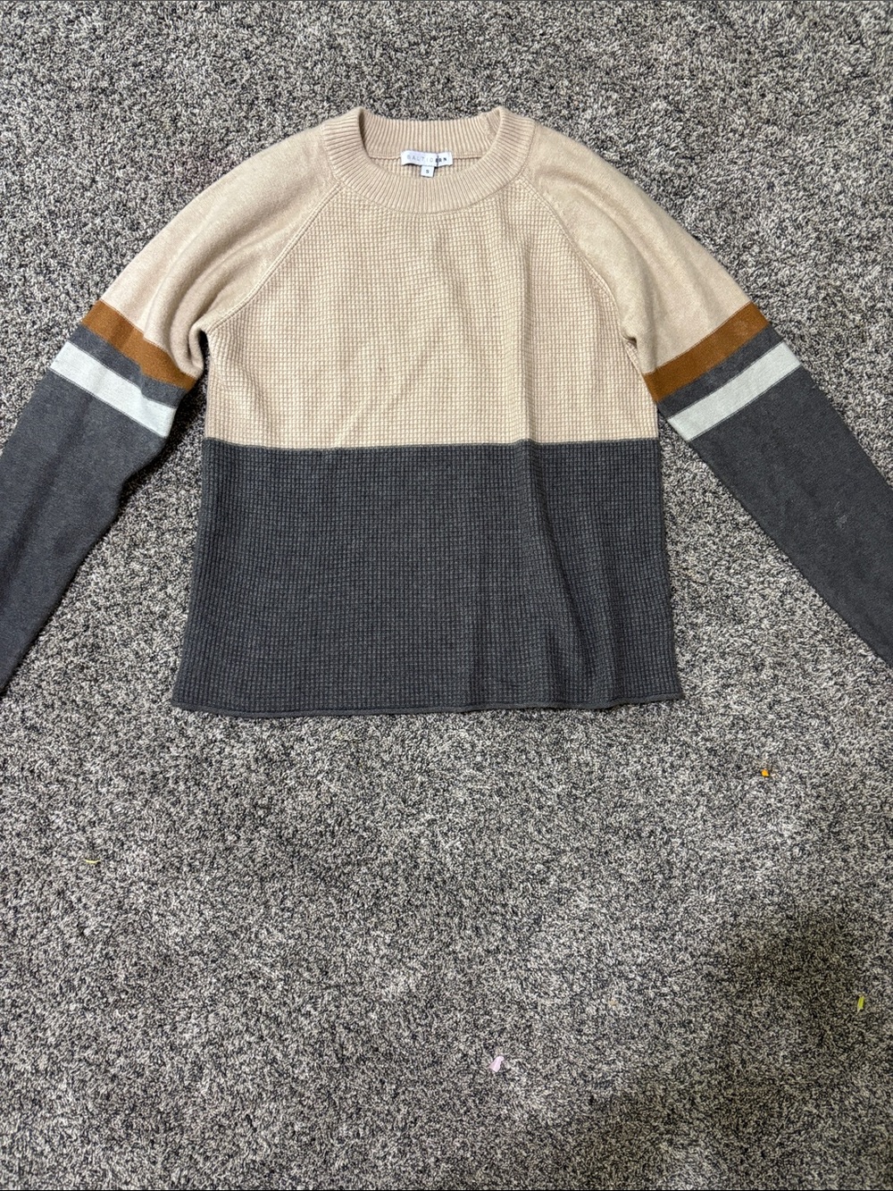 Baltic Born Colorblock Crewneck Sweater - Beige, Charcoal & Mustard